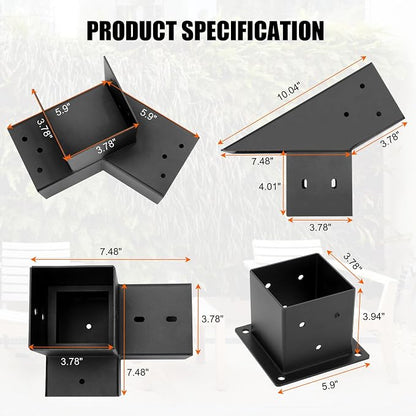 30° Slanted Pergola Whole-Set Kit for 4" x 4" Wood Pergola | Easy to Install, Weather - Resistant Bracket Kit for Carports, Gardens & More (14 Pcs)