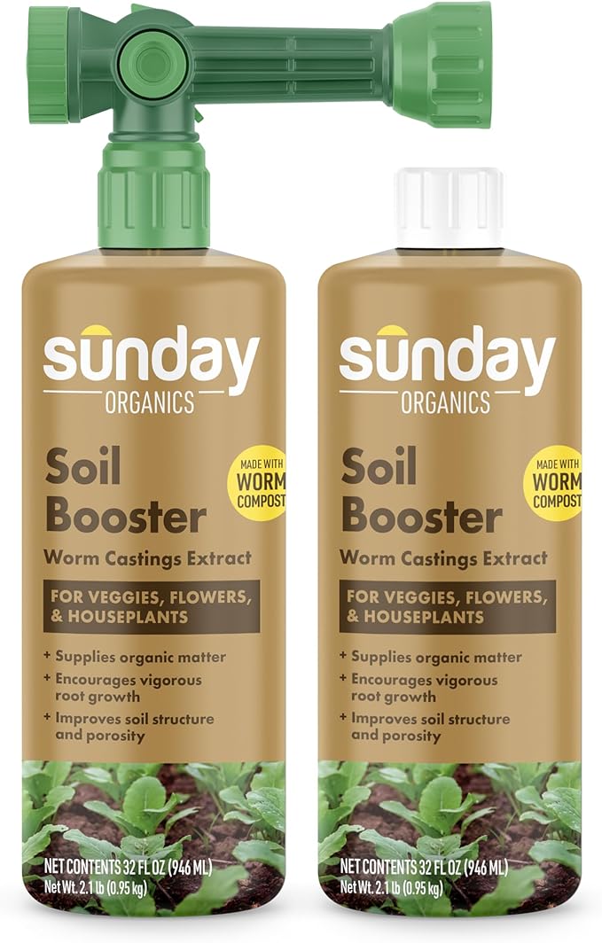 Sunday Soil Booster - Worm Casting Tea - Enhance Soil Health & Promote Vigorous Plant Growth - Made with Vermicompost Extract & Humic Acid - 32 Fl Oz, 2 Pack