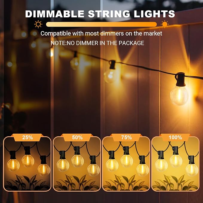 LAMPHOME LED Outdoor String Light, 26Feet Patio Lights with 12+1Edison Shatterproof Bulbs(1Spare), UL Waterproof Outside Lights connectable Dimmable for Backyard Porch Decor,Warm White