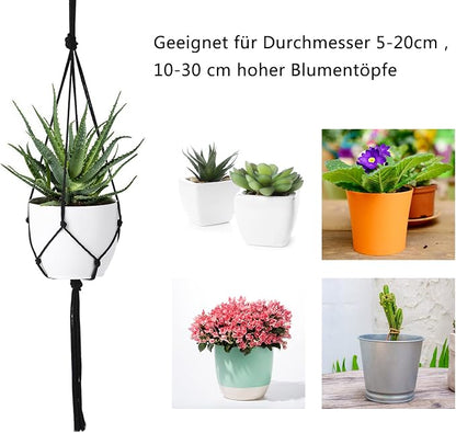 Augshy 4 Set Macramé Plant Hangers,Boho-Style Cotton Rope Hanging Planters, Flower Pot Holders Hangers for Indoor or Outdoor Use, Ceilings, Balconies, and Wall Decoration (Black)