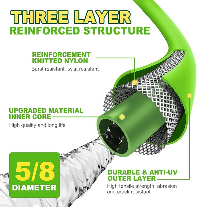 Heavy Duty Garden Hose 5/8 Inch x 200ft - Kink Resistant Lightweight Hybrid Hose, Leak Proof Rustproof Water Hose for Outdoor Watering