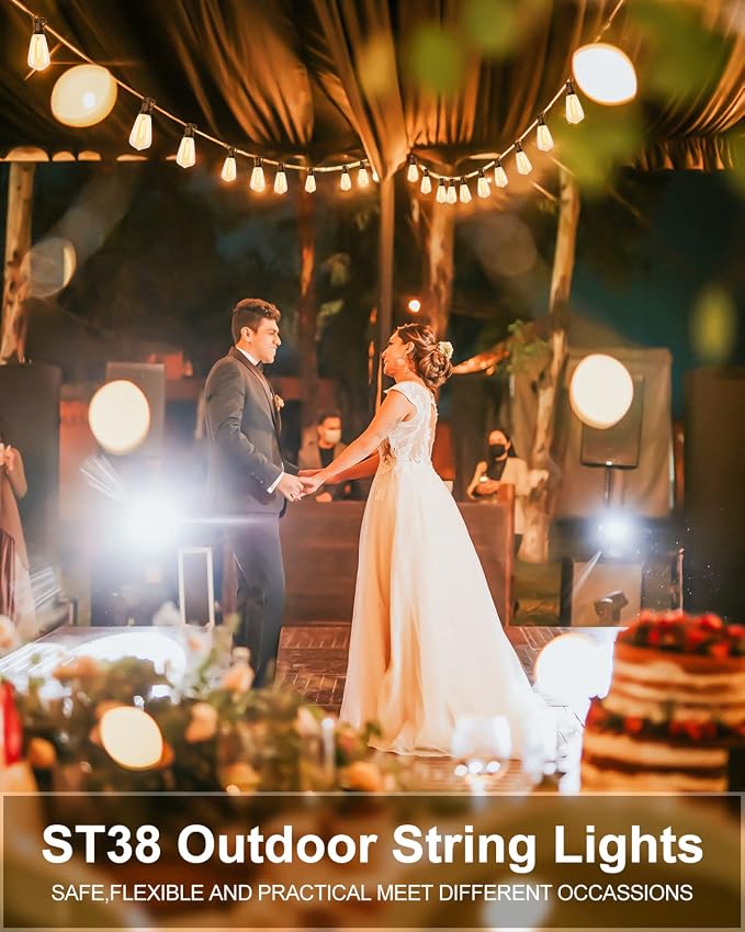 Lightdot LED Outdoor String Lights 300FT Patio Lights with 96 Shatterproof ST38 Vintage Edison Bulbs, Outside Hanging Light Waterproof for Porch, Deck, Garden, Backyard, Balcony, Dimmable