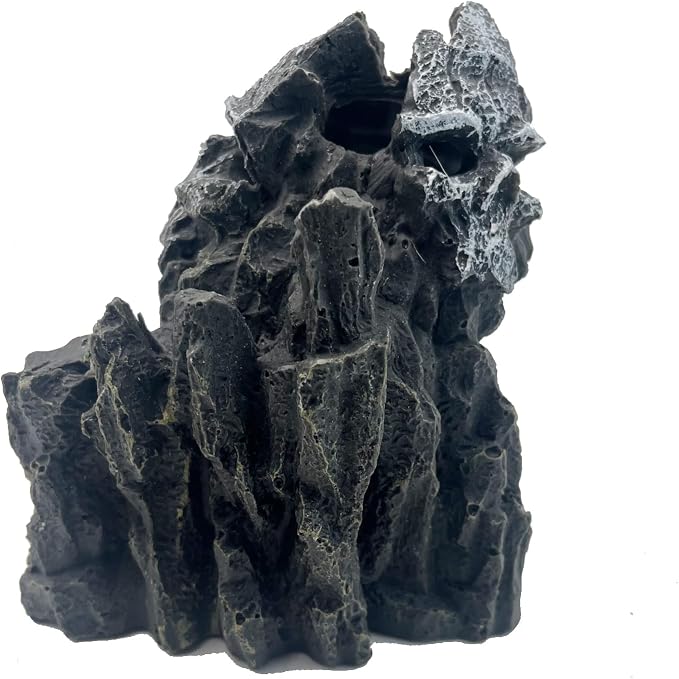 Fish Tank Decorations, Large Aquarium Decor Accessories with Skull Rock Mountain Cave, Bearded Dragon Hideout, Reptile & Amphibian Habitat Hideouts (Dark Gray Mountain)