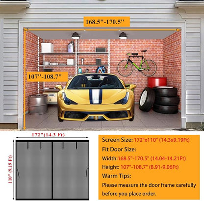 Magnetic Garage Door Screen 14x9ft for 1 2 Car, Hands Free Net Curtains, Retractable Fiberglass Doors Cover Closure for Garage Carport Patio Balcony Porch Gazebo Backyard Greenhouse RV (Black, 14x9ft)