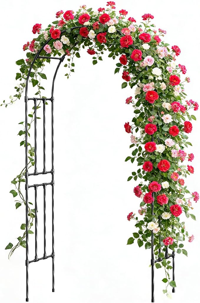 Miory Garden Arch Trellis for Climbing Plants, 1.3x7.9ft Steel with UV-Resistant PE Coating Arbor Outdoor, Vertical Support for Vines Flowers Vegetable, Wedding Archway (Black)