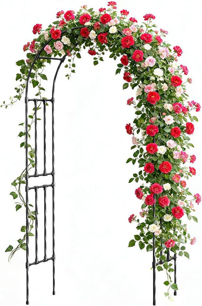 Miory Garden Arch Trellis for Climbing Plants, 1.3x7.9ft Steel with UV-Resistant PE Coating Arbor Outdoor, Vertical Support for Vines Flowers Vegetable, Wedding Archway (Black)