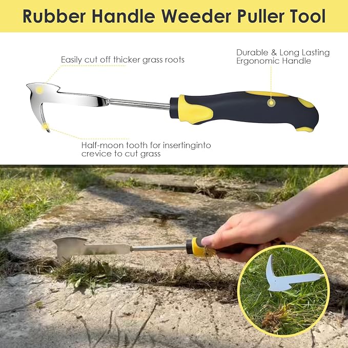 Weed Puller Tool, 3 Pack Weed Remover Tool, 6-Tine Uprooting Weeding Tools, Uprooting Puller & Crevice Weeder, Stainless Steel Garden Tools for Deep Roots, Farm & Backyard