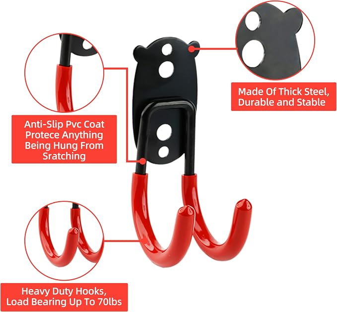 Garage Hooks Heavy Duty, Small Hooks Wall Mount, Anti-Slip PVC Coated Steel Utility Storage Organizer for Hanging Ladders, Bikes, Garden Tools and Hoses 2 Packs