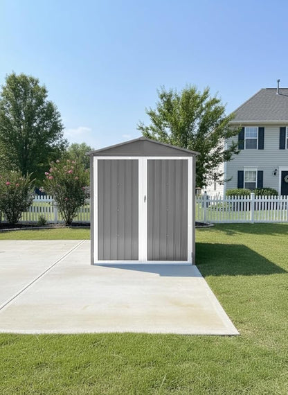 Outdoor Metal Storage Shed with Window,10x6.64 FT Motorcycle Storage Shed, Waterproof Heavy Duty Outdoor Storage for Garden Tools Sports Equipment,No Tracks & Fixtures,Grey+White
