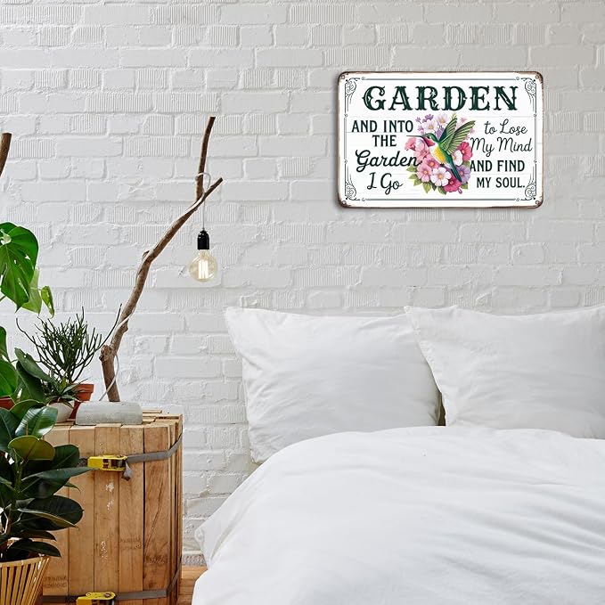mmiishe Vintage Metal Garden Signs Wall Decor Gifts for Women Rustic Metal Art for Home Gate Garden Bars Restaurants Cafes Pubs Club Patio Porch 8x12 Inches Birthday Anniversary Decoration