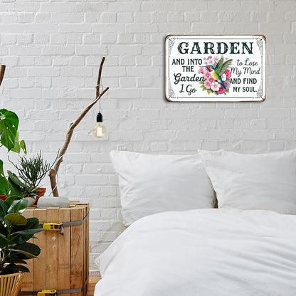 mmiishe Vintage Metal Garden Signs Wall Decor Gifts for Women Rustic Metal Art for Home Gate Garden Bars Restaurants Cafes Pubs Club Patio Porch 8x12 Inches Birthday Anniversary Decoration