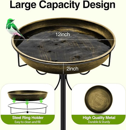 Daoeny 35In Metal Bird Bath for Outside, Vintage Bird Bath Bowl, Detachable Birdbath & Birdfeeder with 5 Prongs Base Stake, Bird Baths for Outdoors Garden Yard Lawn Decor (Antique Golden)