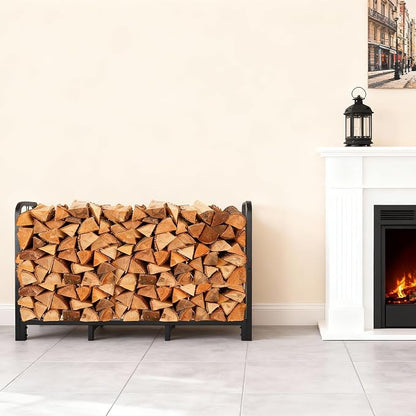 4FT Firewood Rack Outdoor, Holds 1543 LBS with 8 Sturdy Legs, Adjustable 2.6FT Elevated Log Holder Keeps Wood Dry, Black
