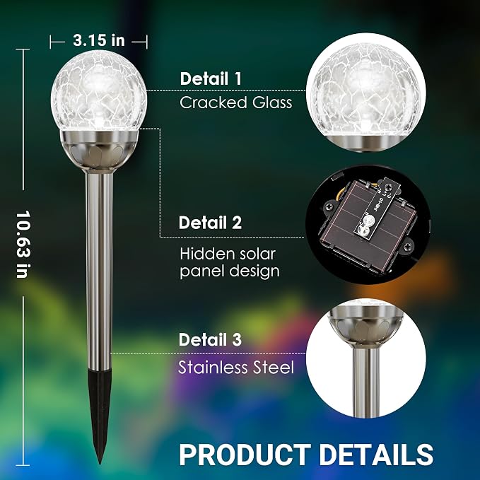 SOLPEX Solar Garden Lights Outdoor, 3 Pack Multi-Color Solar Lights Outdoor Solar Powered Glass Ball Garden Lights Waterproof for Patio Decoration