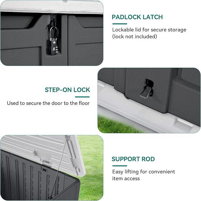 YITAHOME Outdoor Horizontal Storage Sheds w/o Shelf, Weatherproof Resin Tool Shed, Multi-Opening Door for Storage of Bike, Trash Cans, Garden Tools, 35 cu ft, Waterproof, Lockable, Dark Gray