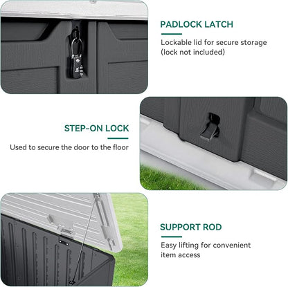 YITAHOME Outdoor Horizontal Storage Sheds w/o Shelf, Weatherproof Resin Tool Shed, Multi-Opening Door for Storage of Bike, Trash Cans, Garden Tools, 35 cu ft, Waterproof, Lockable, Dark Gray