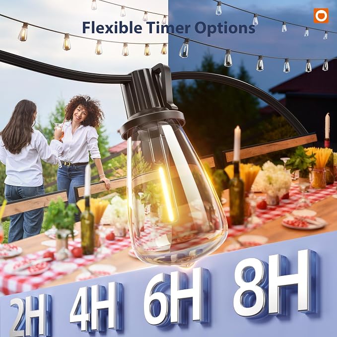 addlon 102FT(96+6) Solar String Lights Outdoor with Remote, 48 LED Dimmable Waterproof Patio Hanging Lights (2FT Bulb Spacing), Long-Lasting Solar Light for Outside, Yard, Backyard, Garden, Camping