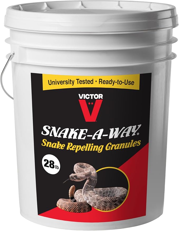 Victor Snake-A-Way Outdoor Snake Repelling Granules for Yard, 28 lb Bucket | Covers up to 3.5 Acres, Poisonous & Non-Poisonous Snake Repellent for Yard, Snake Deterrent for Lawn, Garden, EPA-Registered