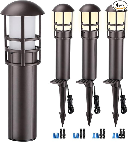 LEONLITE 4-Pack Low Voltage Landscape Pathway Lights, 3W, CRI90, 3000K | 12-24V AC/DC, Aluminum, ETL, Warm White, Low Voltage LED Bollard Path Lights, for Walkway Yard Garden