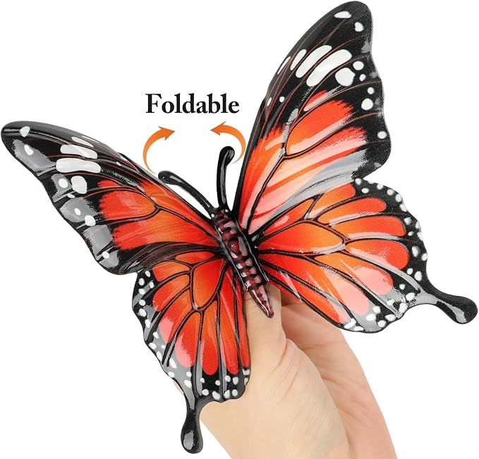 4 Pack Metal Butterfly Decorations, 6.7 in Butterfly Wall Art Sculpture Hanging Decor, Metal Butterflies Outdoor Decor for the Garden, Patio, Fence, Home, and Yard