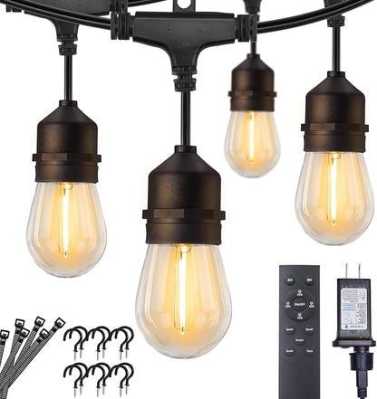 Brightown Outdoor String Lights, 52FT 15 Bulbs Shatterproof Patio Lights with Remote, IP65 Waterproof Dimmable Hanging Connectable LED Outdoor Lights for Backyard, Bistro, Porch, Deck, Balcony