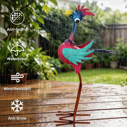 Metal Rooster Statue Outdoor Garden Decor,19" Wacky Rooster Decor Yard Statue Decorations Outdoor,Funny Chicken Sculpture for Patio, Lawn, Backyard (Pink)
