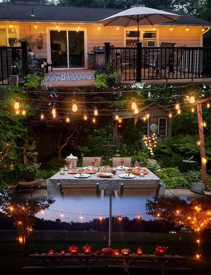Outdoor String Lights LED 100FT Commercial Grade Heavy Duty Light String Lights with 30 Sockets 32 Shatterproof Plastic Bulbs Include 2 Spare S14 Dimmable Edison Bulbs Patio Market Cafe Light