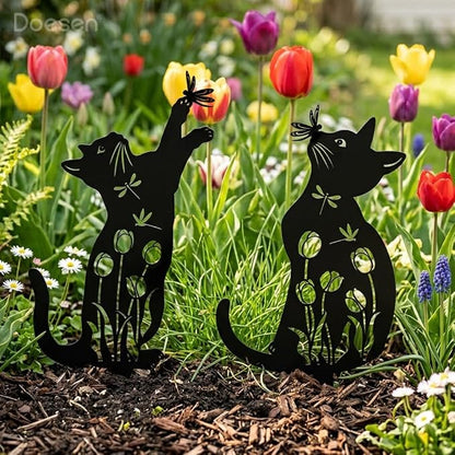 Metal Cat Garden Decor for Outside, Unique Cat Gifts for Women/Men Cats Lovers Gifts Rust Proof Black Silhouette Decorative Garden Stakes for Yard Art Decor, Lawn, Patio, Outdoor Decorations