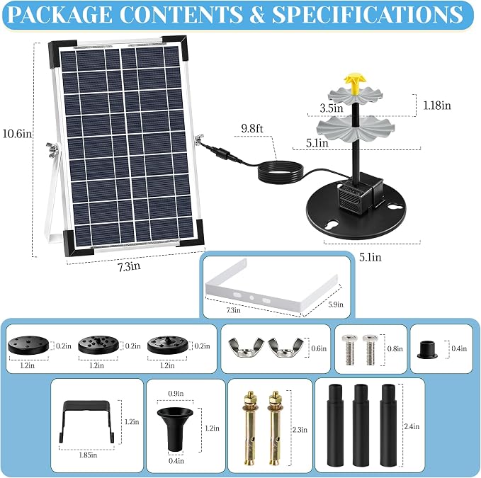 Yeomi 6W Solar Fountain Pump, 3-Tier Waterfall Solar Water Fountain