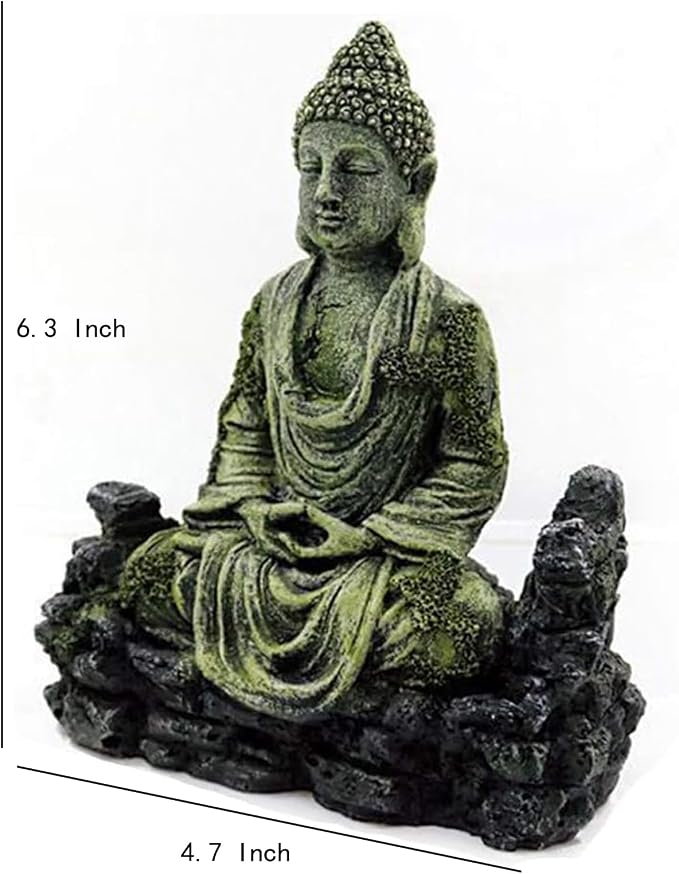 Meditating Buddha Statue, Large Aquarium Decor Accessories, Resin Zen Garden Decor for Aquarium Fish Tank, Outdoor Patio and Indoor Home Office Shelf (Gray Buddha)