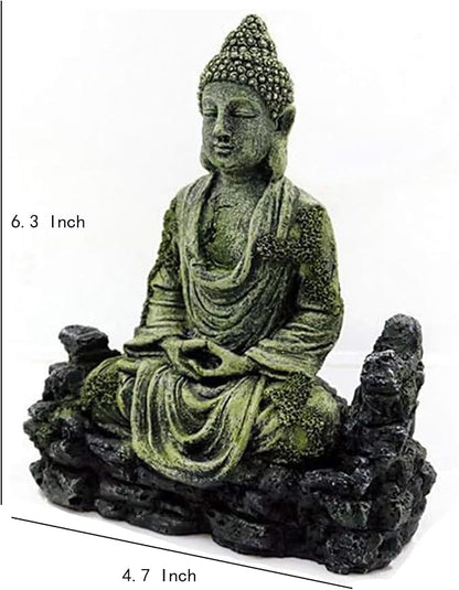 Meditating Buddha Statue, Large Aquarium Decor Accessories, Resin Zen Garden Decor for Aquarium Fish Tank, Outdoor Patio and Indoor Home Office Shelf (Gray Buddha)