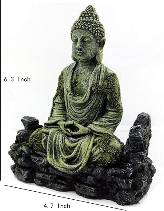 Meditating Buddha Statue, Large Aquarium Decor Accessories, Resin Zen Garden Decor for Aquarium Fish Tank, Outdoor Patio and Indoor Home Office Shelf (Gray Buddha)