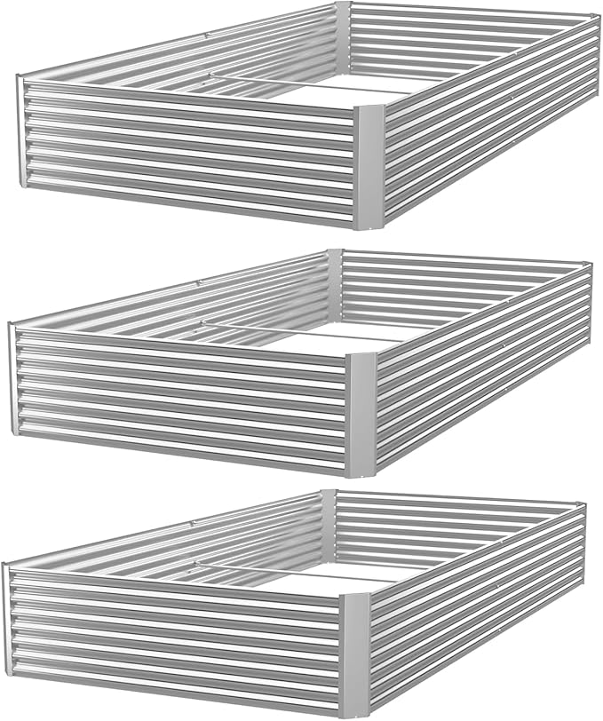 3 Pack 6x2FT Corrugated Galvanized Steel Raised Garden Bed Outdoor, Metal Above Ground Garden Bed for Vegetables and Flowers, Rectangle Raised Beds for Gardening