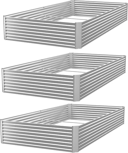 3 Pack Raised Beds for Gardening, Corrugated Galvanized Steel Raised Garden Bed, Outdoor Metal Above Ground Garden Bed for Vegetables and Flowers-36x18Inch(Rectangular)