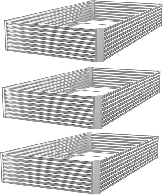 3 Pack Raised Beds for Gardening, Corrugated Galvanized Steel Raised Garden Bed, Outdoor Metal Above Ground Garden Bed for Vegetables and Flowers-36x18Inch(Rectangular)
