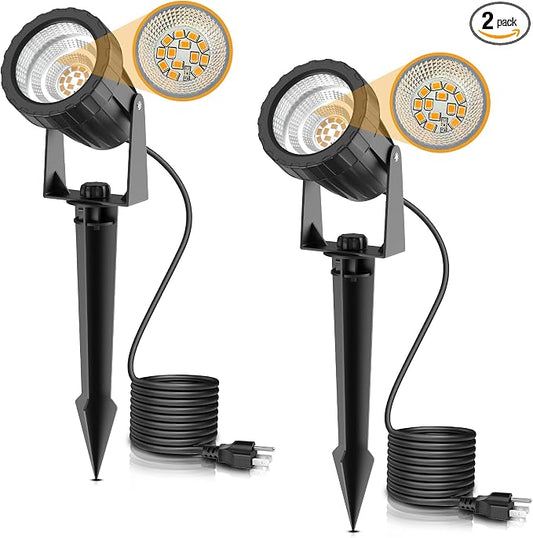 L LOHAS LED 12W Dusk to Dawn Outdoor Lighting, Plug in Spotlight 2 Pack | Auto On/Off 3000K IP66 Waterproof Landscape Plug in Spot Lights Outdoor for Yard, Garden, House, Pathway, Plant