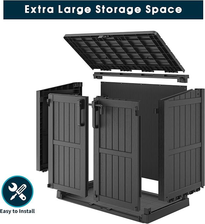 LHBGO Outdoor Storage Shed 36 Cu. Ft. Resin Garden Horizontal Storage Large Capacity Weather Resistant Storage Box, Lockable Resin Waterproof Shed