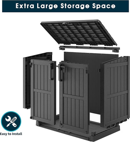 LHBGO Outdoor Storage Shed 36 Cu. Ft. Resin Garden Horizontal Storage Large Capacity Weather Resistant Storage Box, Lockable Resin Waterproof Shed