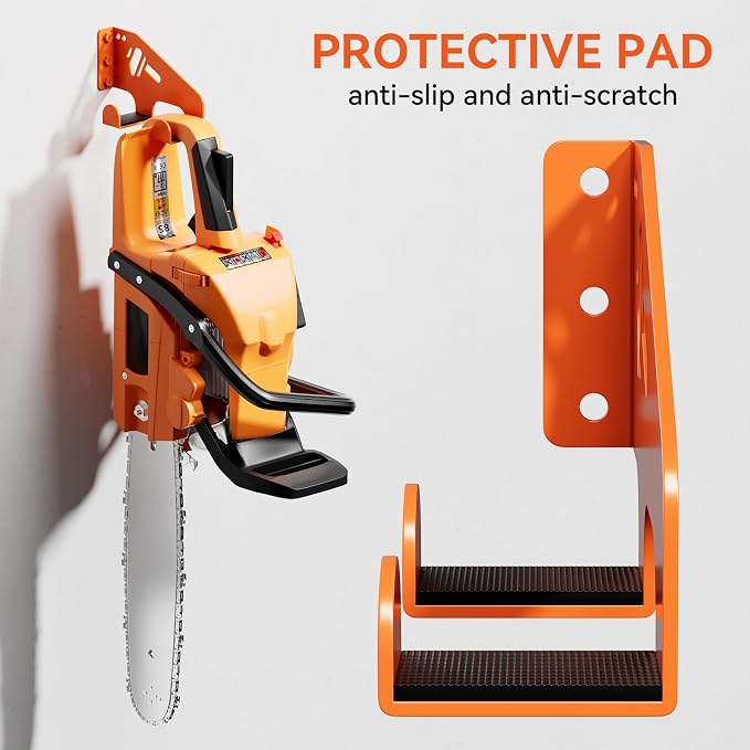 XZHXFX Chainsaw Hanger Wall Mount - Heavy Duty Chainsaw Holder for Garage Organization, Storage Shed Organizer, Chainsaw Rack with Protective Pad, Garage Tools, 2 Pack(Orange)