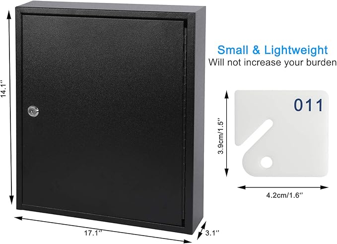 KYODOLED Key Lock Box, Wall Mount 100 Key Cabinet, Black | Numbered Key Storage Organizer, Secure Lock Box, Includes Key Hooks & Labels, Home, Office & Property Use, 17.1 x 14 x 3.1 In