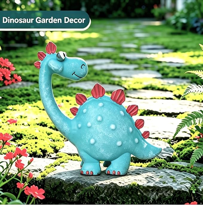 Metal Dinosaur Garden Statues Decor | Handpainted Outdoor Garden Decor, Yard/Indoor Shelf Decor,Garden Lovers Gift