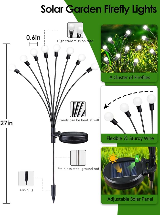 2026 Upgraded Solar Lights Outdoor, 10 Pack Solar Garden Lights with 2 Modes, Firefly Light Outdoor Waterproof, Sway by Wind, Twinkle Firefly Light for Yard Patio Path Garden Decoration (Cool White)