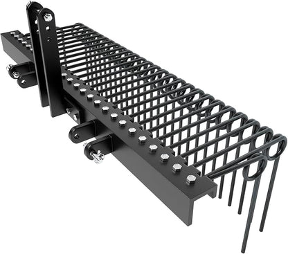 Garvee 60 Inch 3 Point Tractor Rake, Pine Straw Needle Rake, Durable Powder Coated Steel Spring Landscape Rakes Fit for Cat0,Cat1,Black