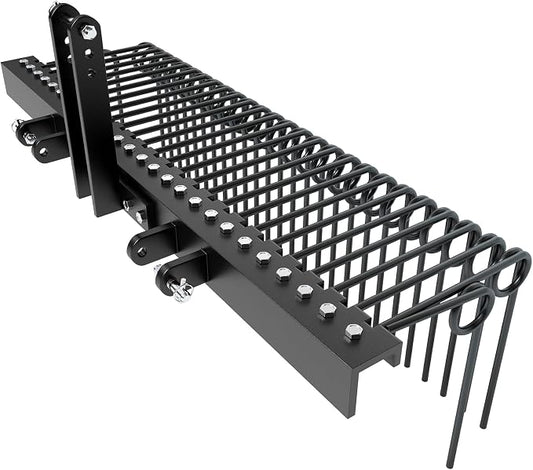 Garvee 60 Inch 3 Point Tractor Rake, Pine Straw Needle Rake, Durable Powder Coated Steel Spring Landscape Rakes Fit for Cat0,Cat1,Black