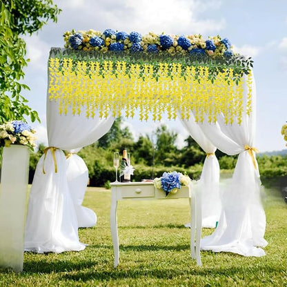 Artificial Wisteria Hanging Flowers-Fake Wisteria Flower Garland Silk Vines Rattan Decor for Home Wedding Arch Wall Garden Greenery Bedroom Outdoor Office Party Decoration (36, Yellow)