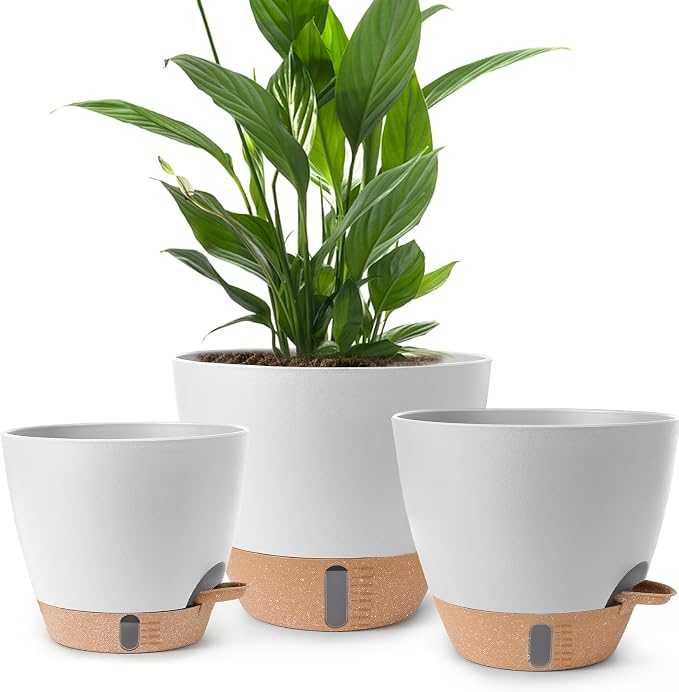 Self Watering Pots for Indoor Plants, 3 Pack 12/10/8 Inch, Large Planter with Water Reservoir, Modern Decorative Flower Pots for Home & Office White