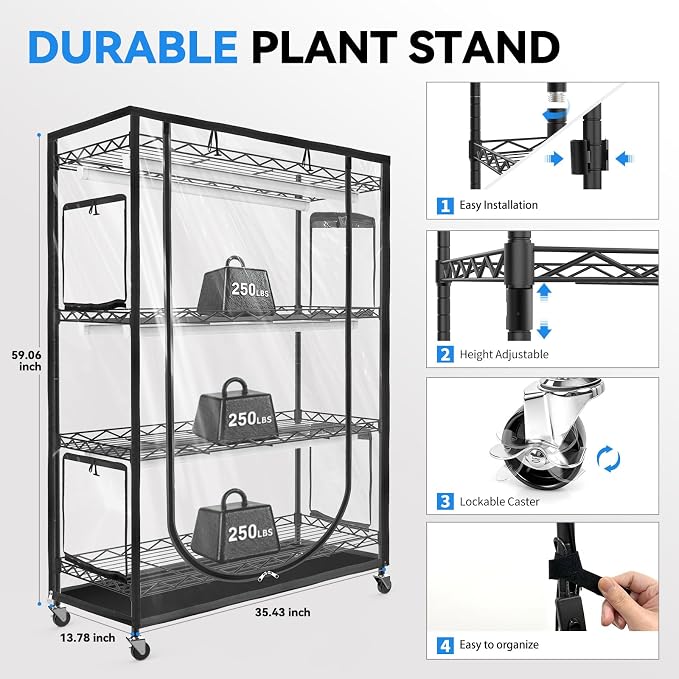 JESLED Indoor Greenhouse with Grow Light, 35.4x13.8x59IN | 3FT Full Spectrum 5000K LED, Seed Starting, Tiered Lighting Control, Built-in Timer & Thermo-Hygrometer