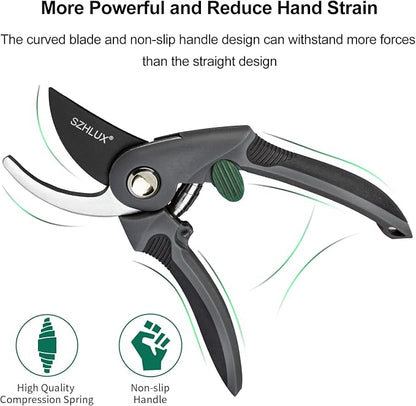 SZHLUX Pruning Shears, Premium SK5 Carbon Steel Blades Hand Pruner for Garden, Sharp Precision Pruning Scissors, 5/8’’ Plant Clippers， Tree Trimmers