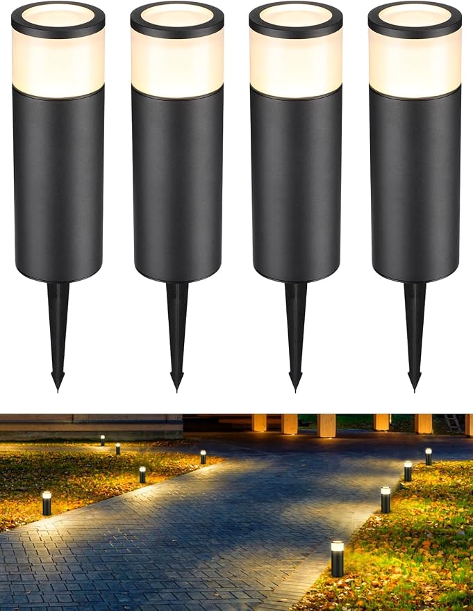 LEONLITE 4-Pack Low Voltage Bollard Pathway Lights, 5W 400LM, 3000K | 12V-24V AC/DC, IP65 Waterproof, Cast Aluminum, Warm White, LED Landscape Lighting for Walkway Yard Garden