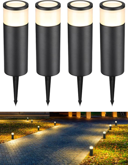 LEONLITE 4-Pack Low Voltage Bollard Pathway Lights, 5W 400LM, 3000K | 12V-24V AC/DC, IP65 Waterproof, Cast Aluminum, Warm White, LED Landscape Lighting for Walkway Yard Garden
